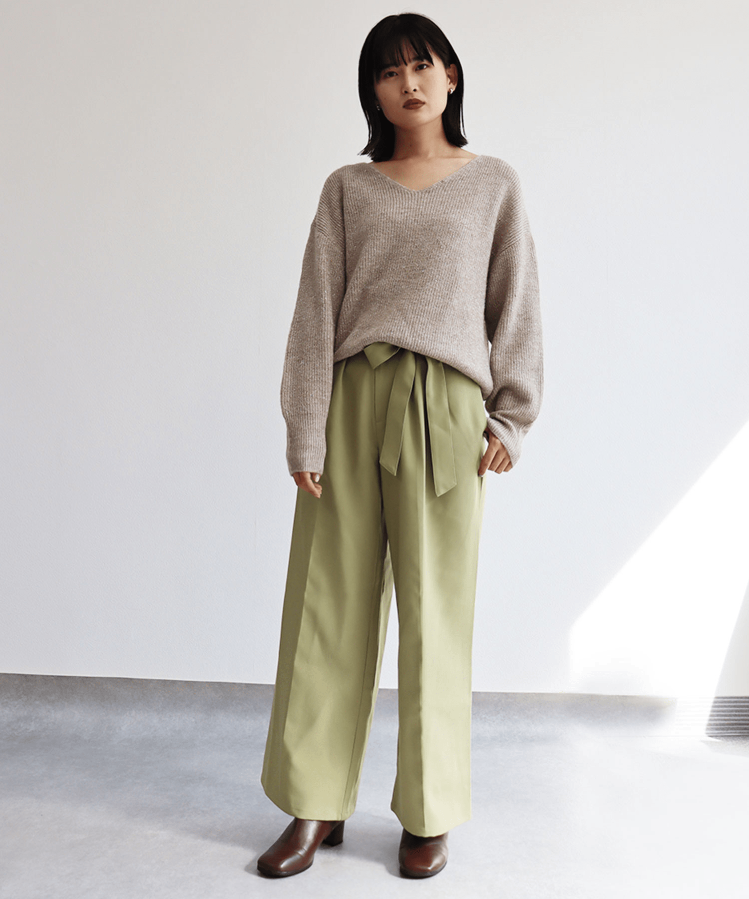 fav store 【w.r.k】リボンベルト付きハイウエストパンツ