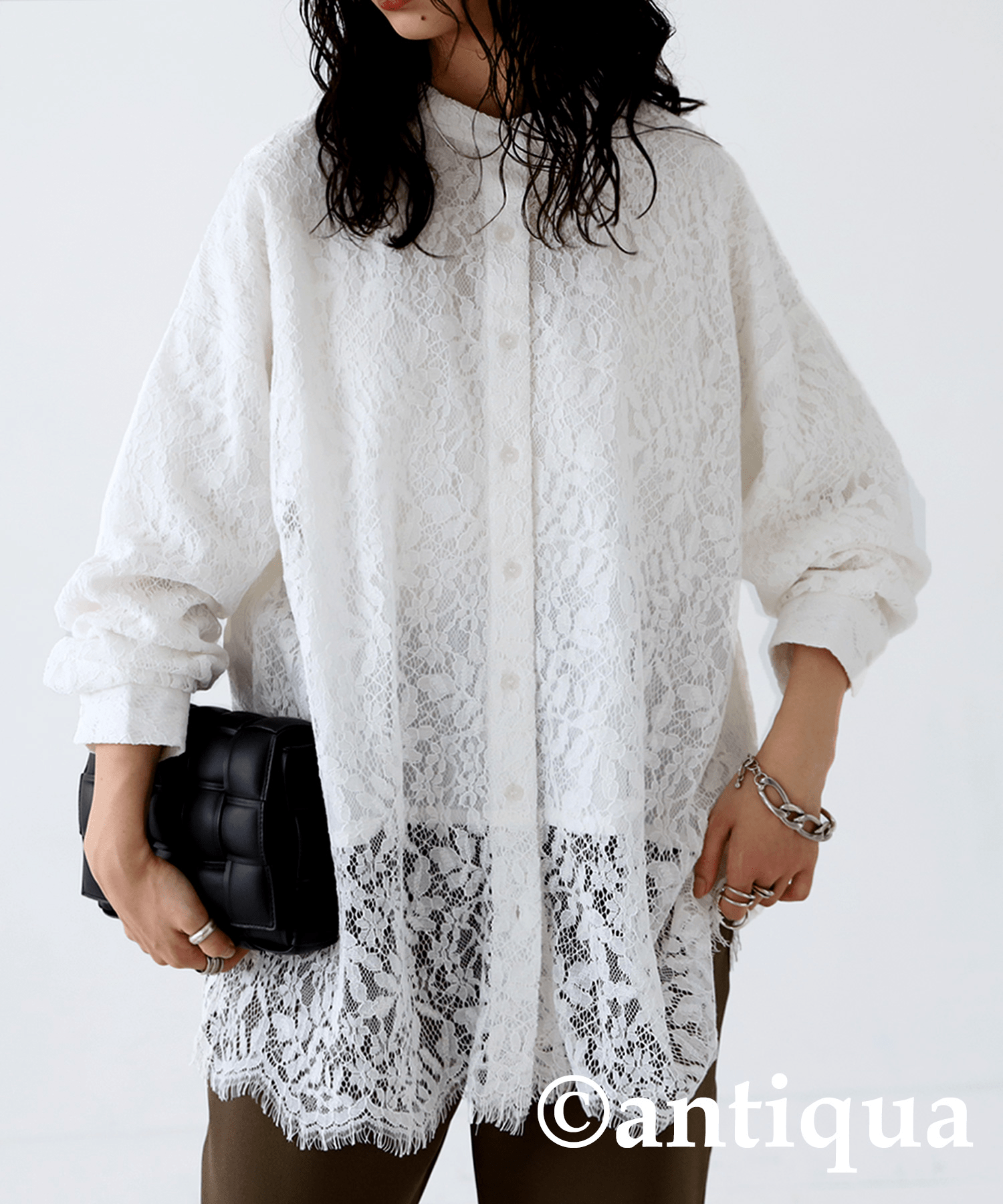 antiqua レースシャツ シャツ レディース トップス 長袖・pk-00905