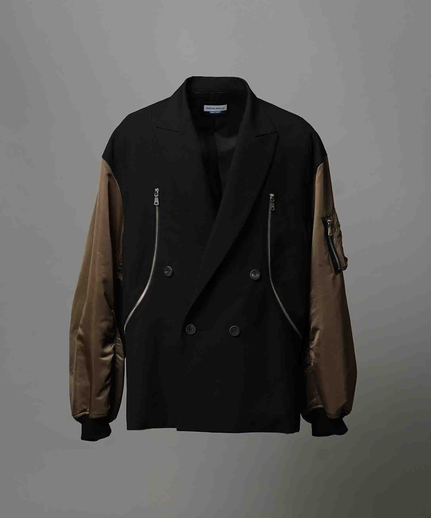 MAISON SPECIAL Prime-Over MA-1 Sleeve Double Breasted Curved Zip Tailored J