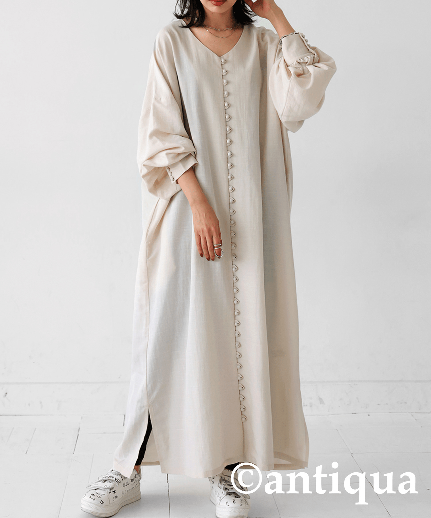 antiqua くるみボタンワンピース ワンピース レディース ロング・po-00158