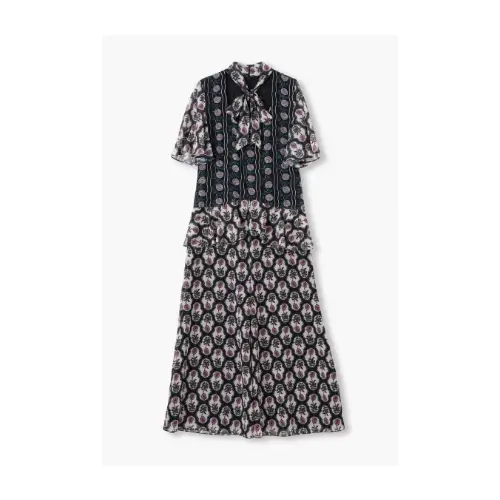ANNA SUI ROSETTI CHIFFON COMBO DRESS