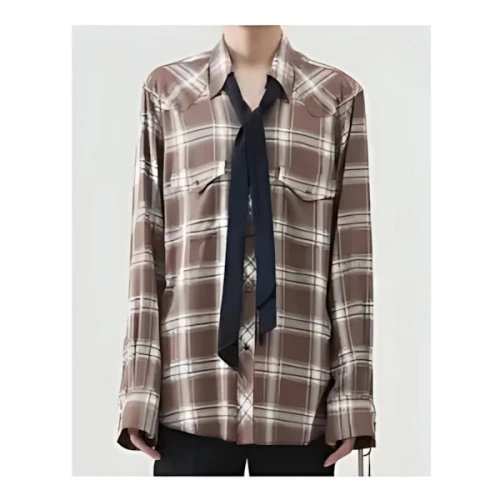 BED J.W. FORD Ombre-check Bow Collar Western Shirts