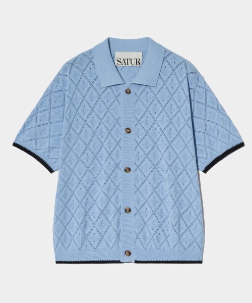SATUR Pez Cable Collar Half Knitwear Shirt