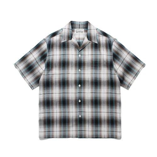 WACKO MARIA OMBRE CHECK OPEN COLLAR SHIRT（WHITE）