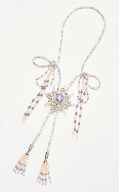 TANAKA DAISUKE Flower pendant beaded loop tie Lavender