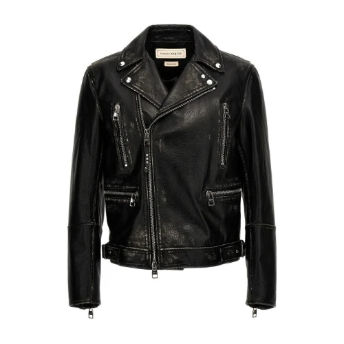 Alexander McQueen Leather Biker Jacket in Black/ivory