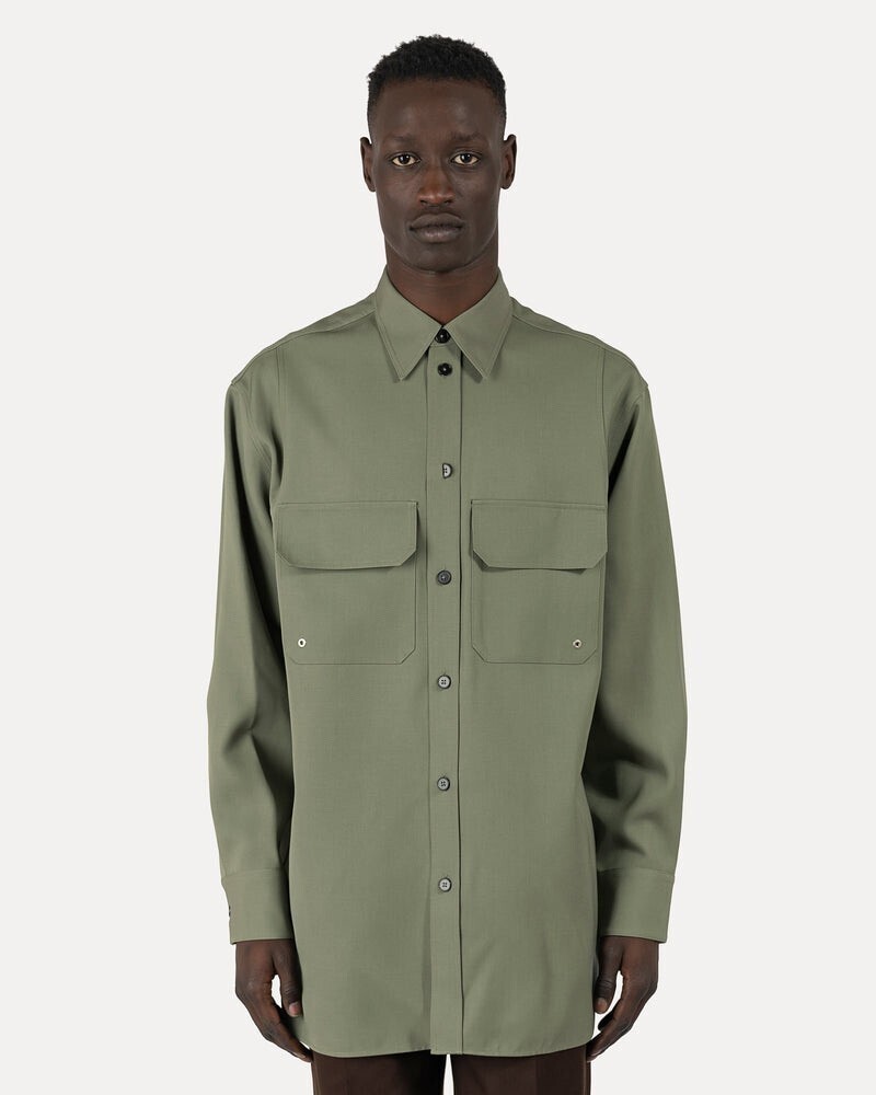 JIL SANDER Sharp Wool Gabardine Shirt in Green