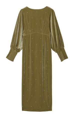 AMERI VINTAGE BACK OPEN PEARL VELOUR DRESS