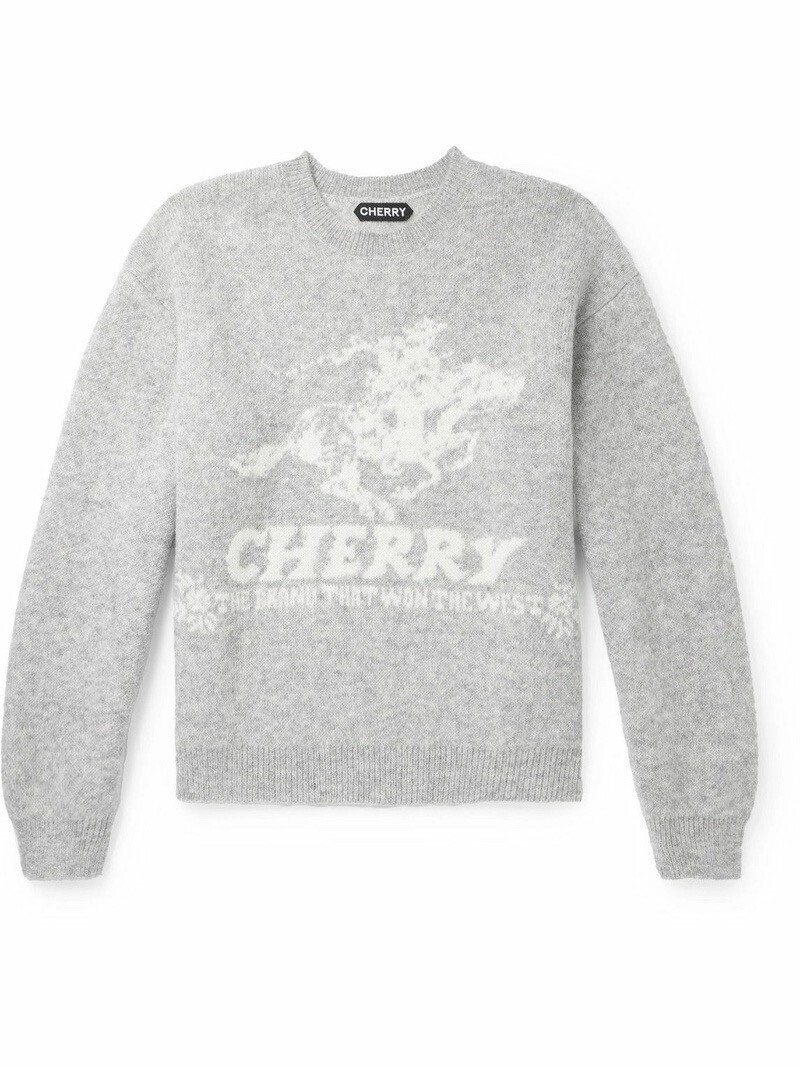 Cherry Los Angeles Intarsia-Knit Alpaca-Blend Sweater - Gray