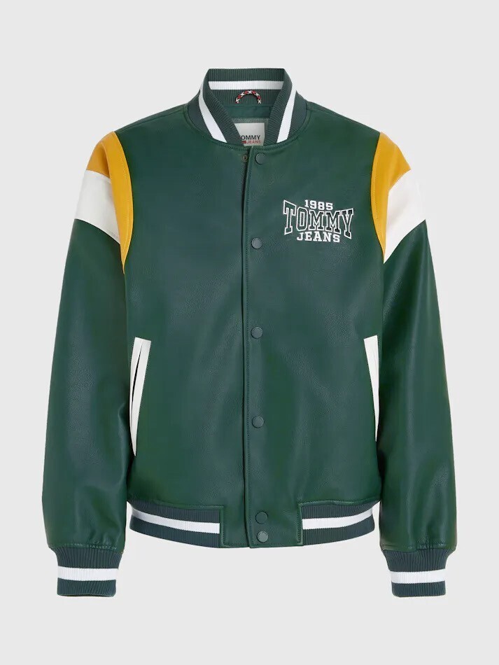 TOMMY JEANS FAUX LEATHER LETTERMAN COLLEGIATE JACKET