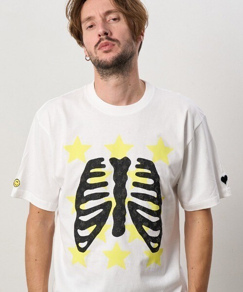 STUD MUFFIN コットン天竺 STAR&BONE発泡プリント Tシャツ