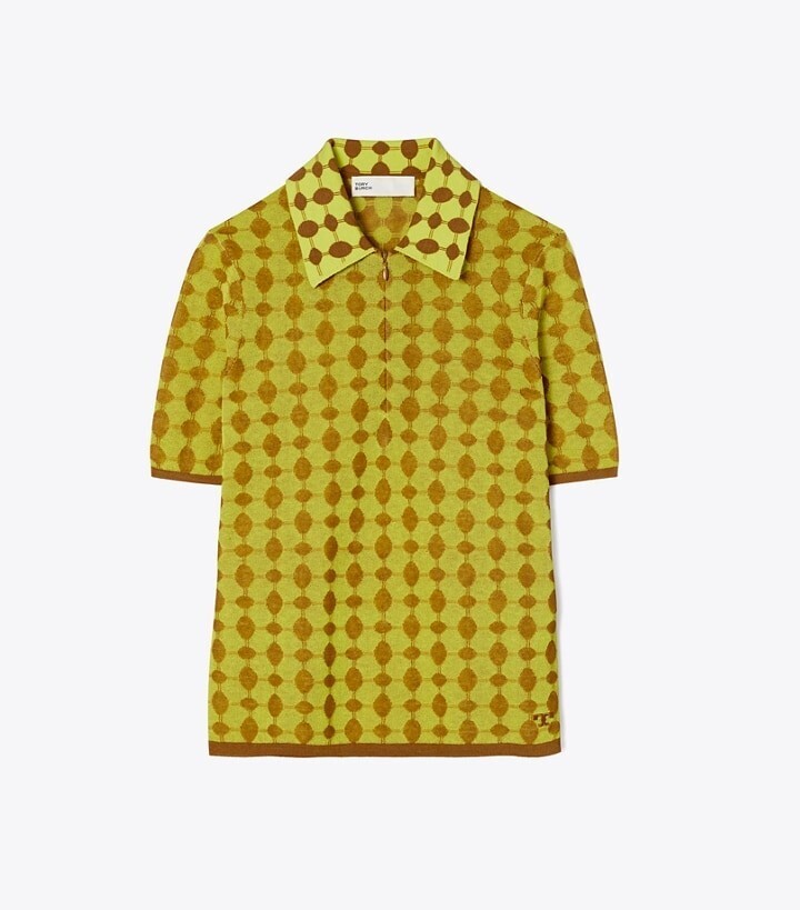 Tory Burch ジャカード ジップ ポロシャツ