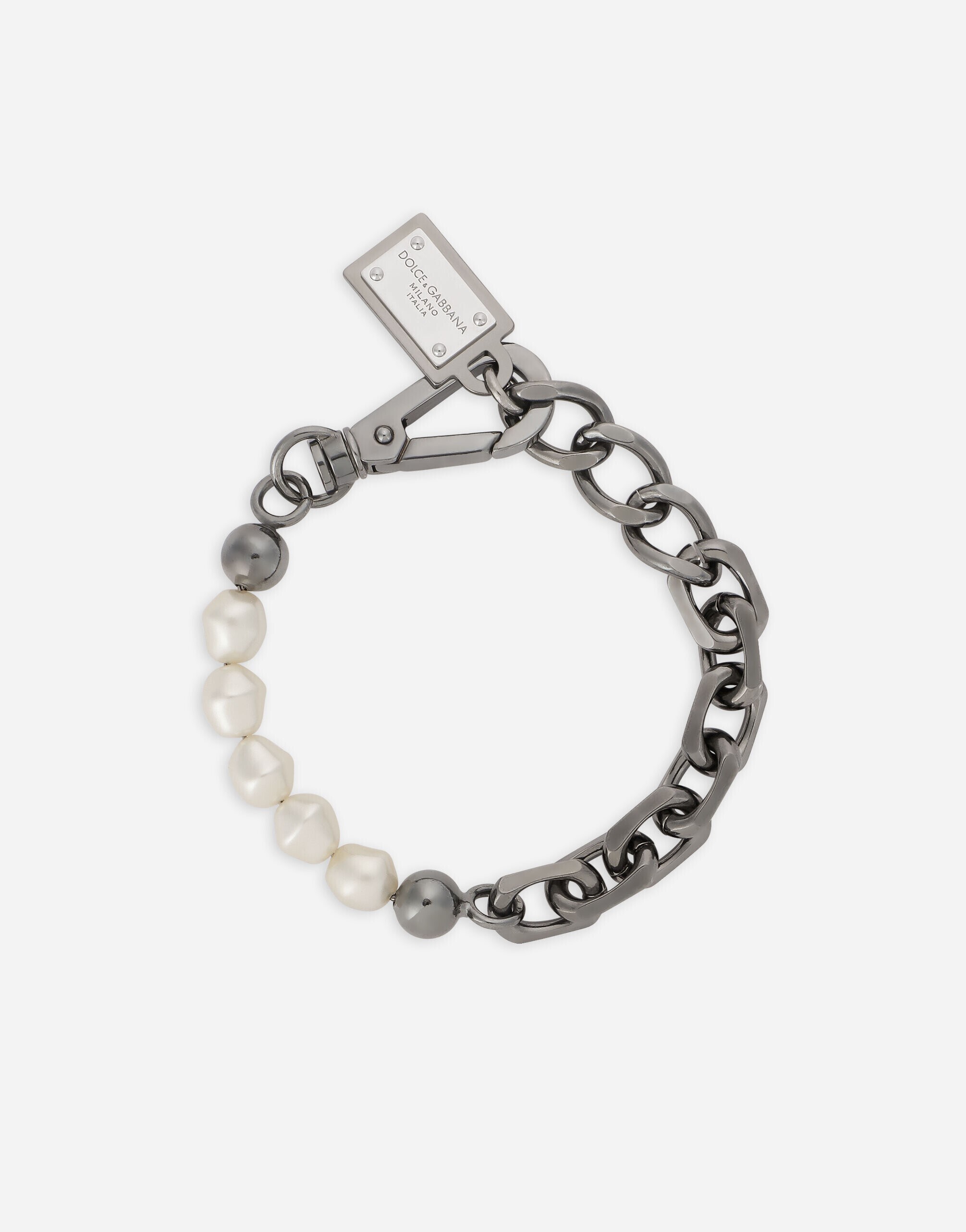 Dolce & Gabbana チェーンブレスレット パール&ロゴプレート