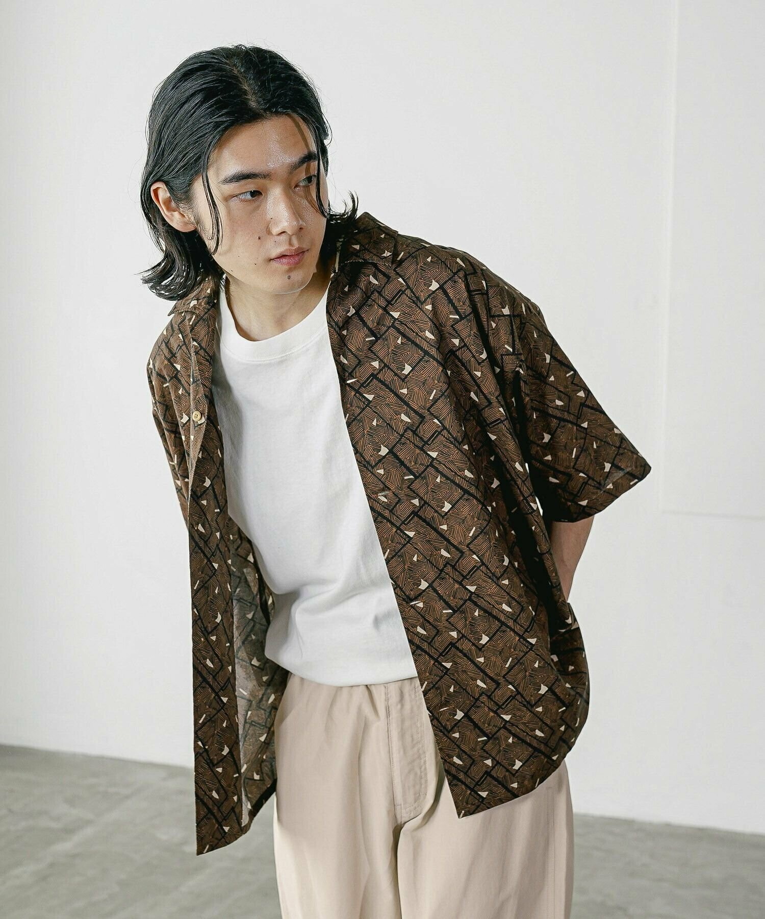 BAYFLOW レトロパターン半袖柄シャツ
