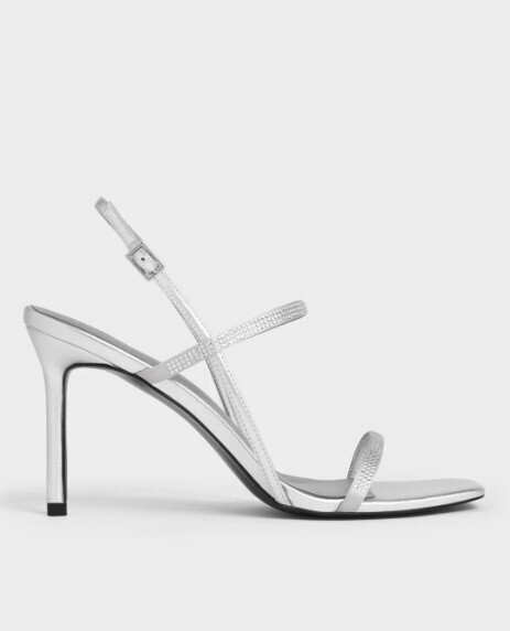 CHARLES & KEITH Arona アロナ メタリッククリスタルエンベリシュッドスティレットヒールサンダル - シルバー