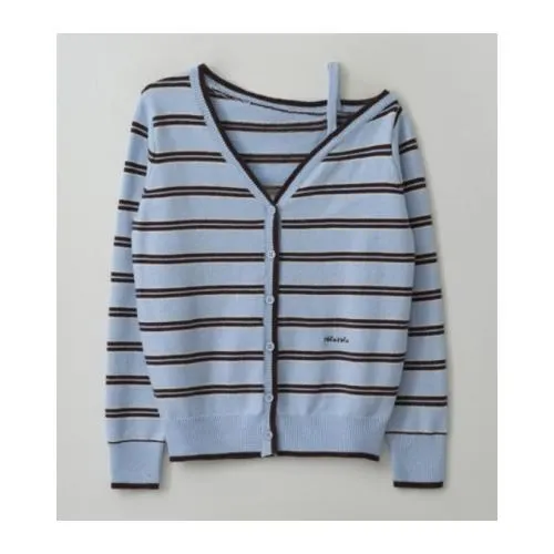 ROLAROLA ONE OFF SHOULDER STRIPE WOOL BLENDED CARDIGAN