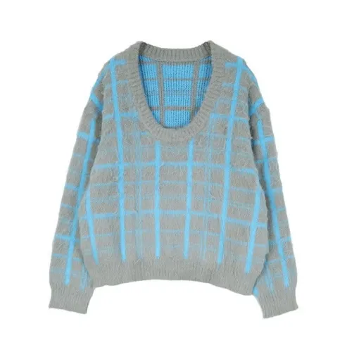 miette Uネックシャギーチェックニット