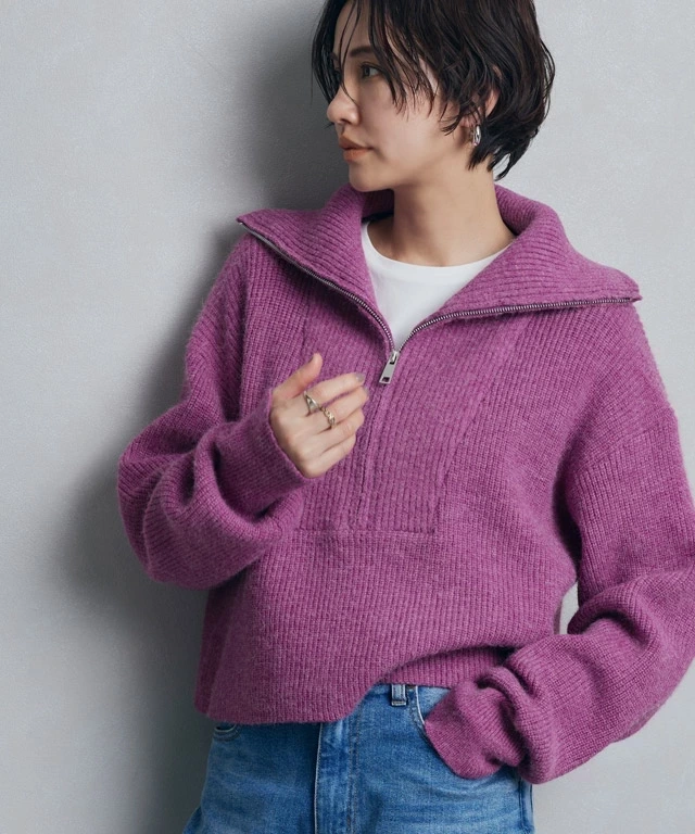 RASW ハーフジップクロップドニット