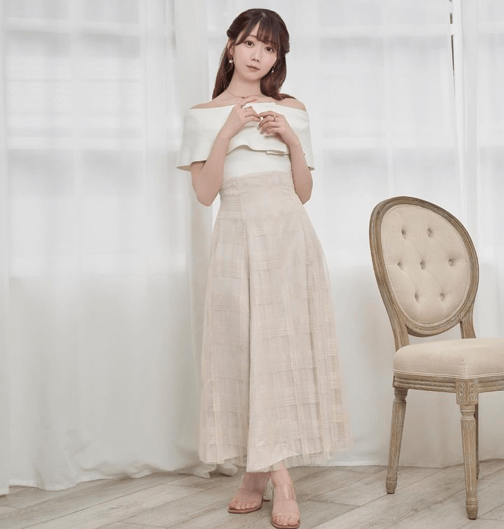 rose muse Off shoulder knit docking one piece