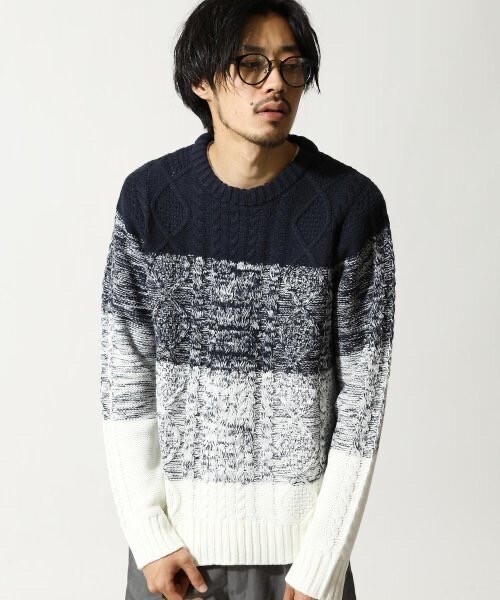 ZIP FIVE クルーネックケーブルニットセーター