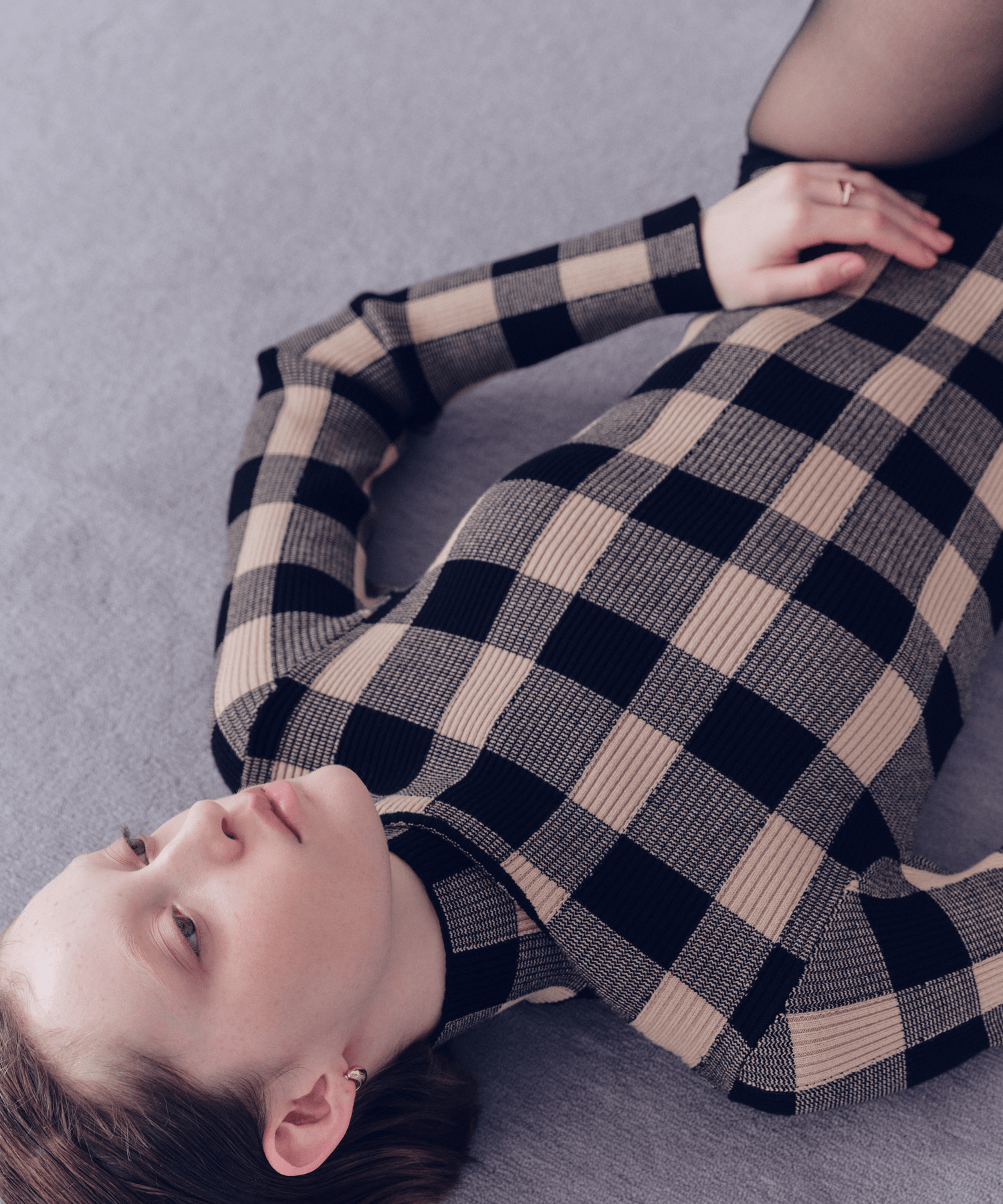 LAEMUSE JACQUARD CHECK HIGH-NECK KNIT