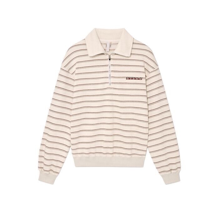 KIJUN Logo Half Zip-Up Pullover UNISEX Ivory Stripe