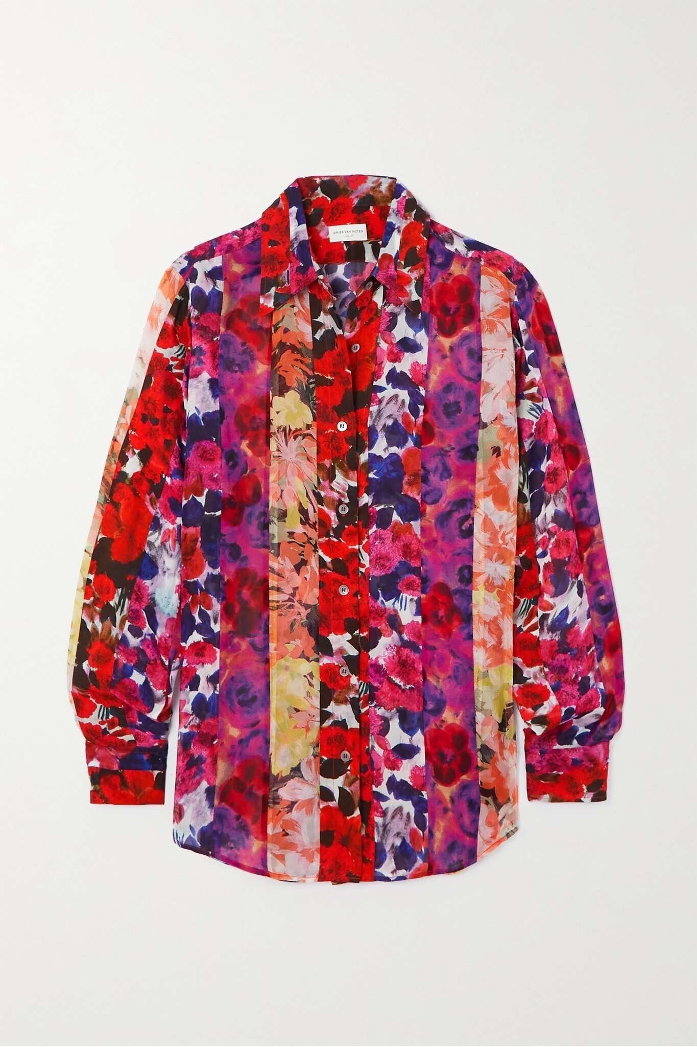 Dries Van Noten クレープ パネル シャツ フローラルプリント入り