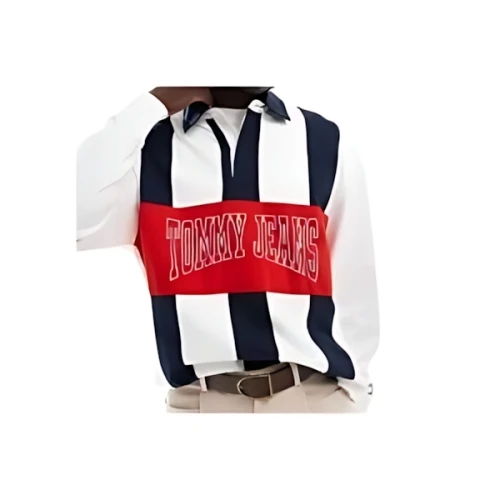 Tommy Jeans トミージーンズ アーカイブ ラグビーシャツ ホワイト&ネイビー ストライプ