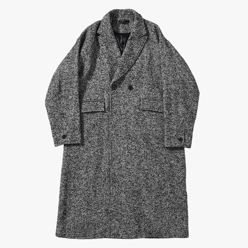 JUHA STRUCTURED CHESTER COAT (HERRINGBONE) -BLACK-