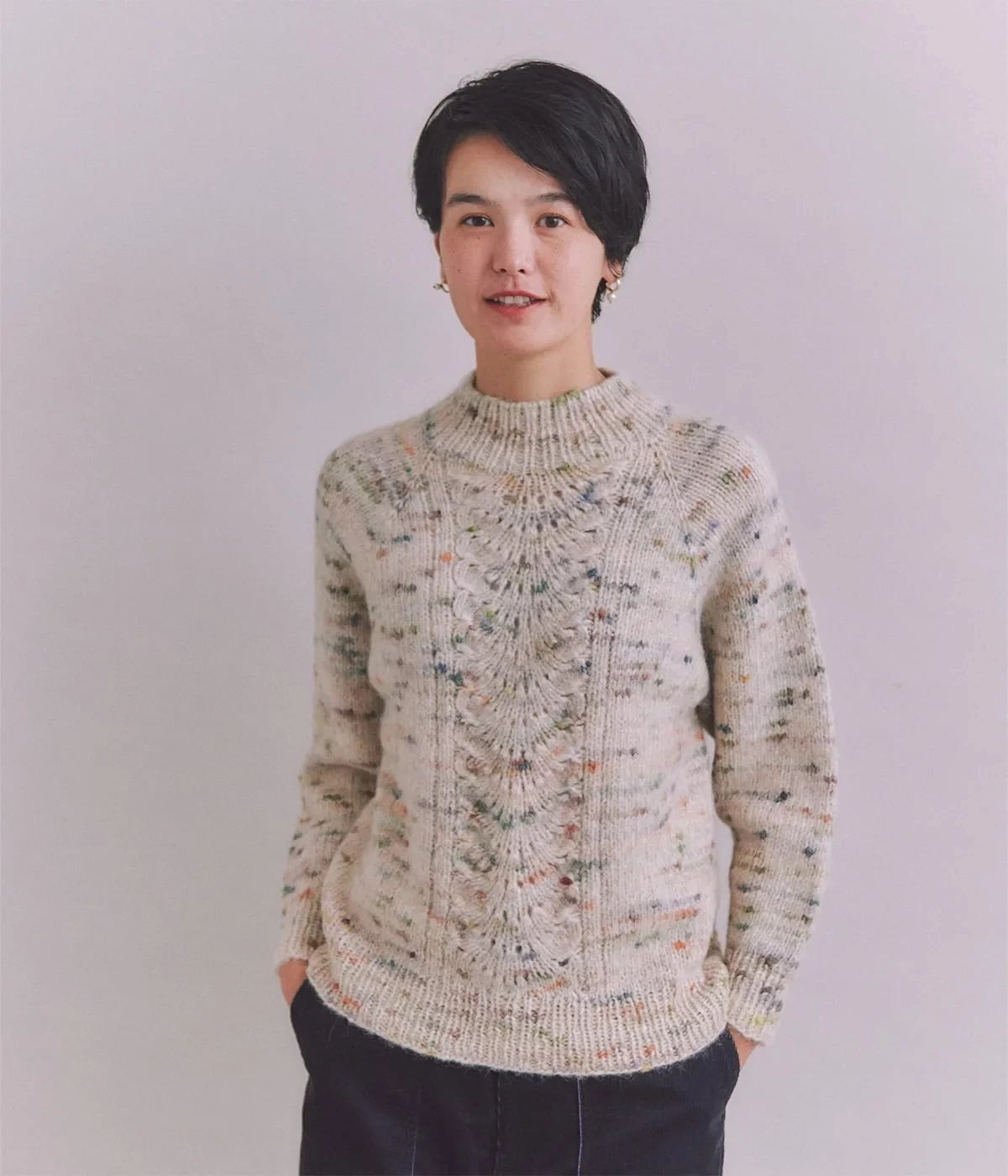 SIPULI Alpaca Mixcolor Nep yarn 手編みニットプルオーバー