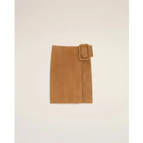 AMI Paris ゴートレザー ビッグバックル ベルト付き ミディスカート