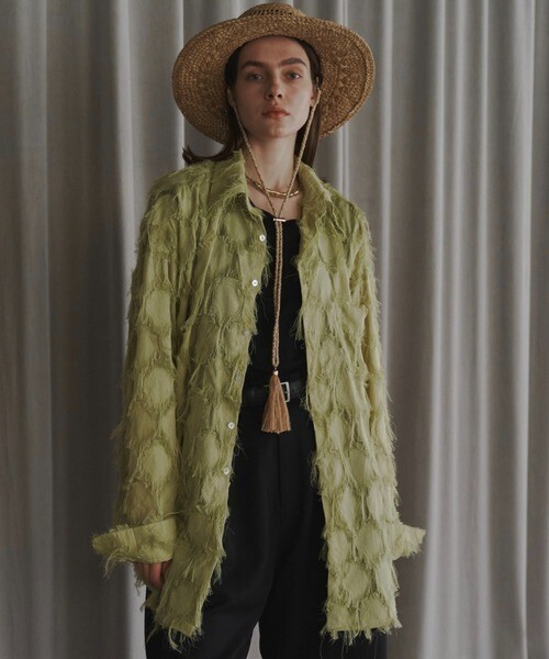 seyto See through jacquard fringe shirt