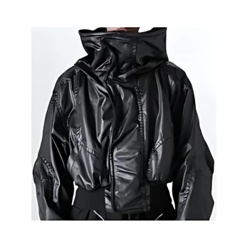 JULIUS Coated Satin Short Hooded Blouson
