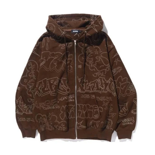 XLARGE EMBROIDERED ALLOVER LOGO ZIP UP HOODED SWEATSHIRT