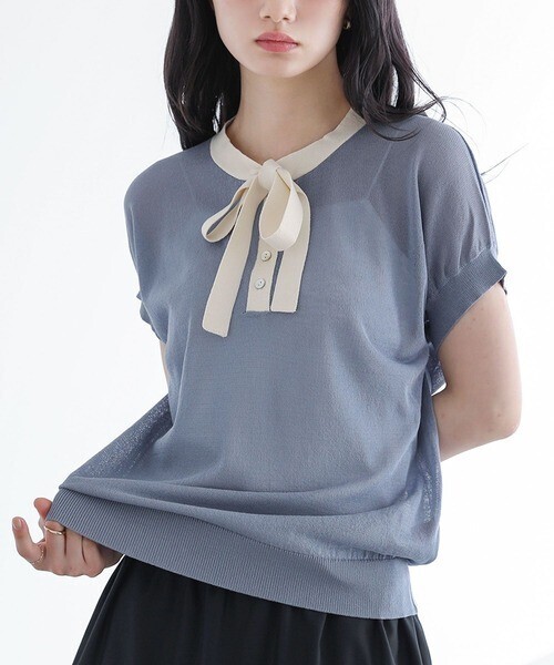 somari imagination somari imaginationボウタイ配色サマーニットトップス