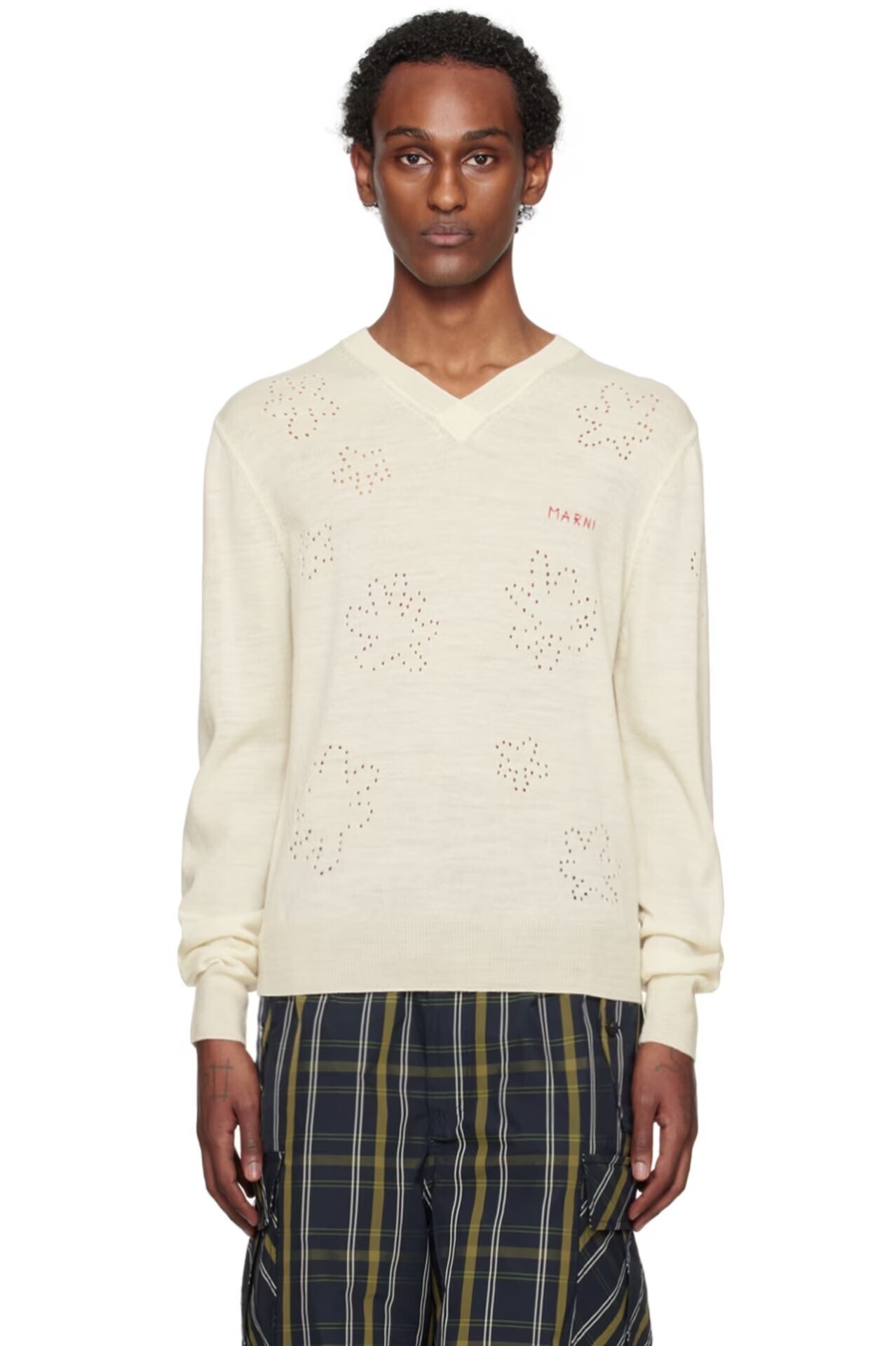 MARNI オフホワイト Vネックセーター