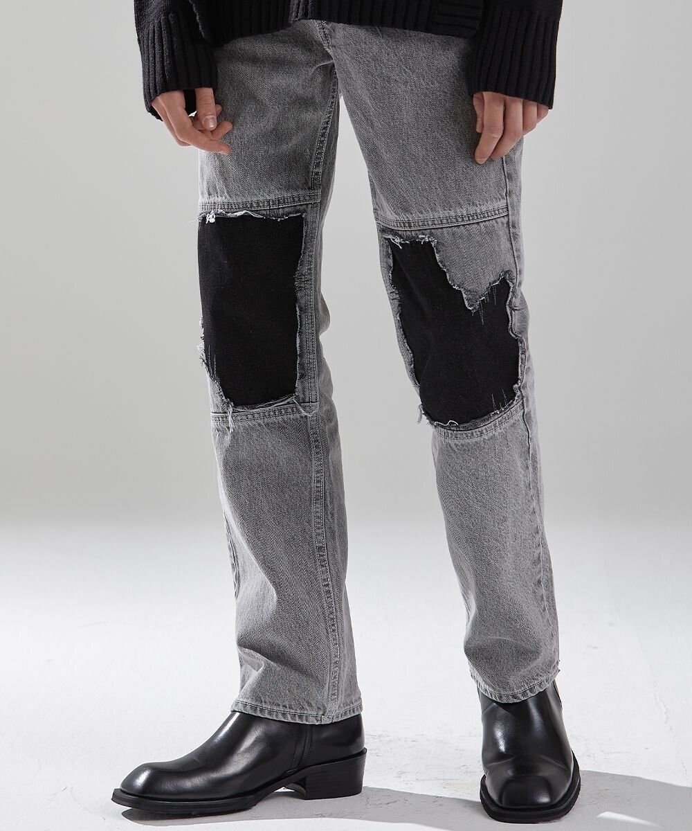 MAISON MINED GREY NERVE DENIM TROUSERS