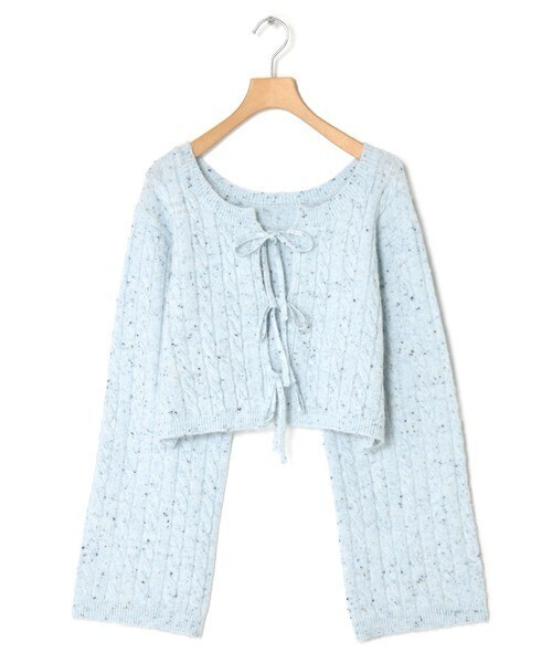 w closet カラーネップケーブル前リボンカーディガン