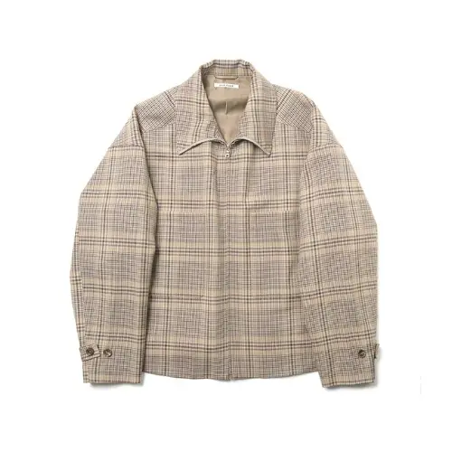 AURALEE WOOL SERGE CHECK ZIP-UP BLOUSON