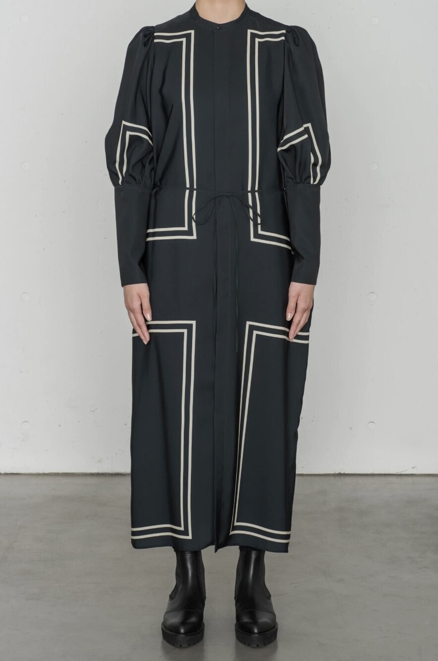 HYKE PRINTED BALLOON SLEEVE DRESS