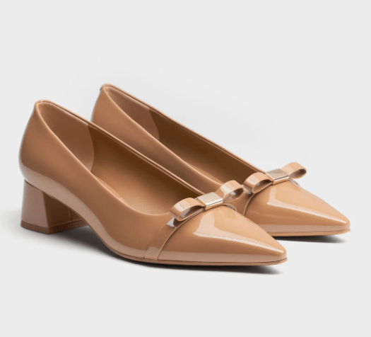 CHARLES & KEITH Dorian ドリアン パテントボウブロックヒールパンプス