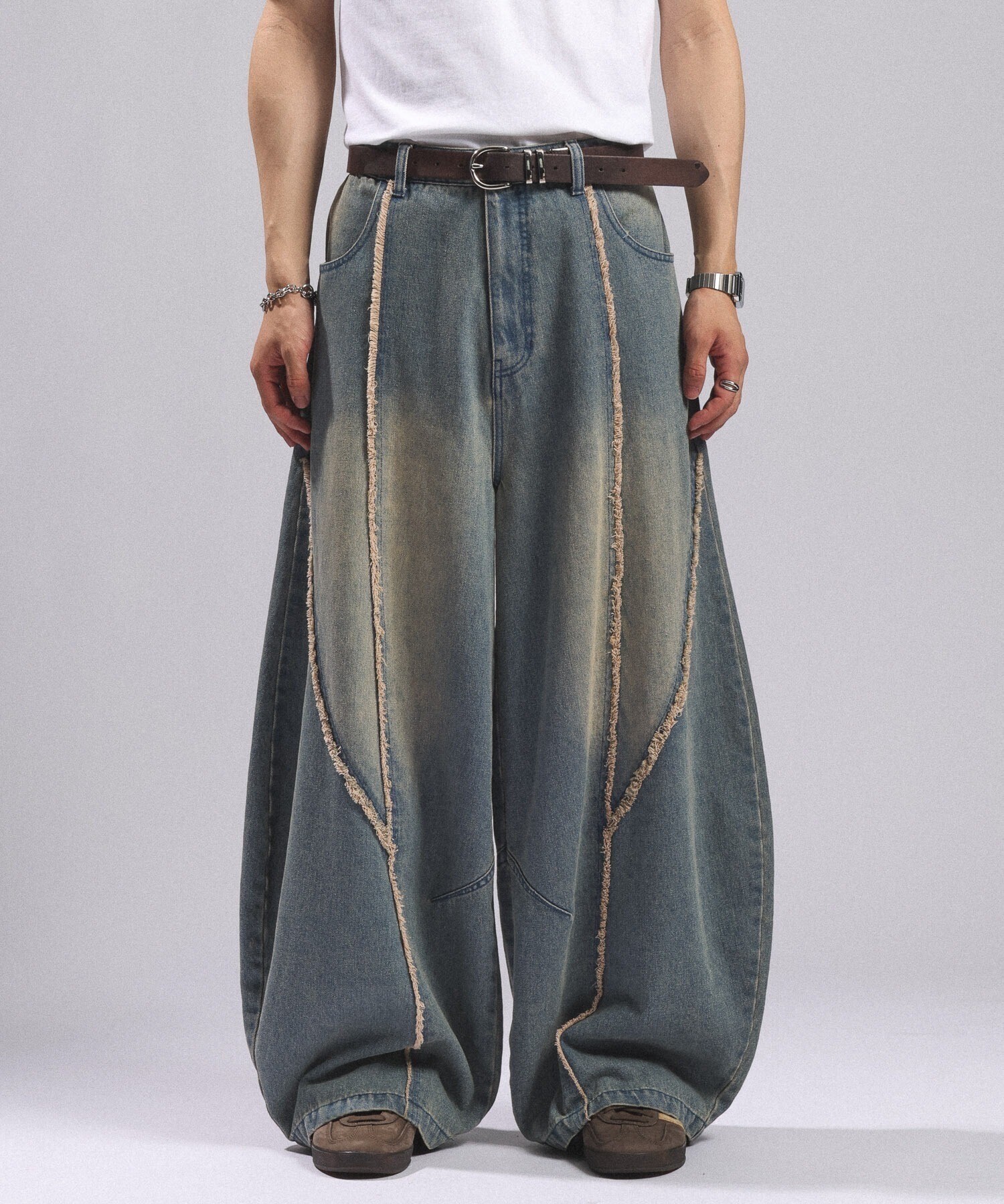 RAGEBLUE ARCH FRINGE DENIM BARREL BUGGY PANTS/アーチフリンジデニムバレルバギーパンツ