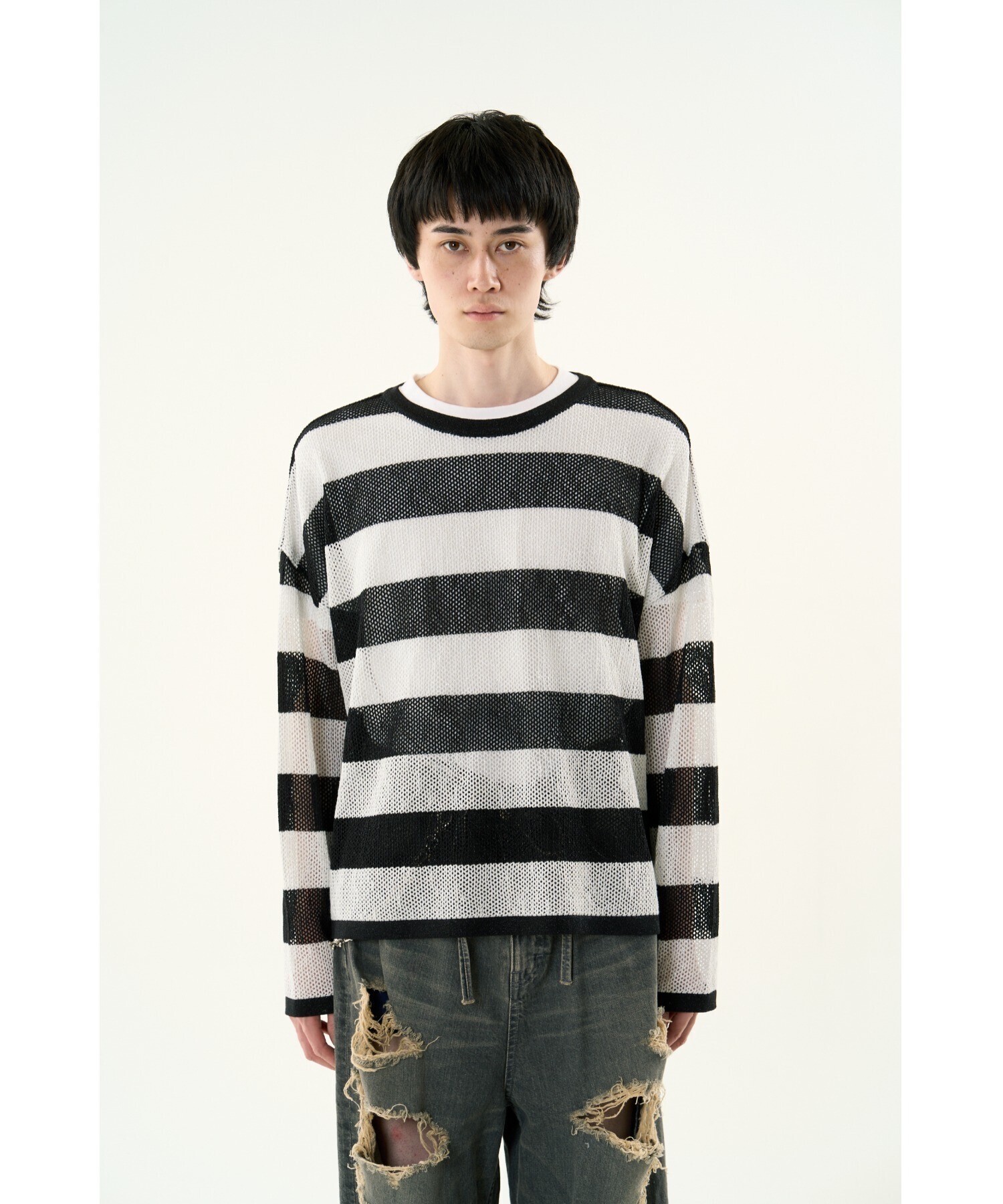 DISCOVERED MESH LAME PULLOVER KNIT