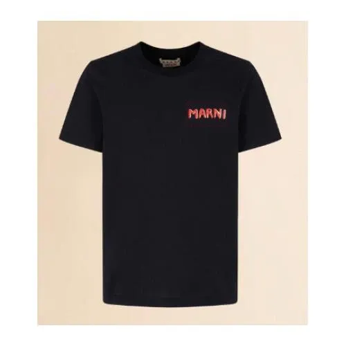 MARNI ブラック コットン製クルーネックTシャツ マルニラベル付き