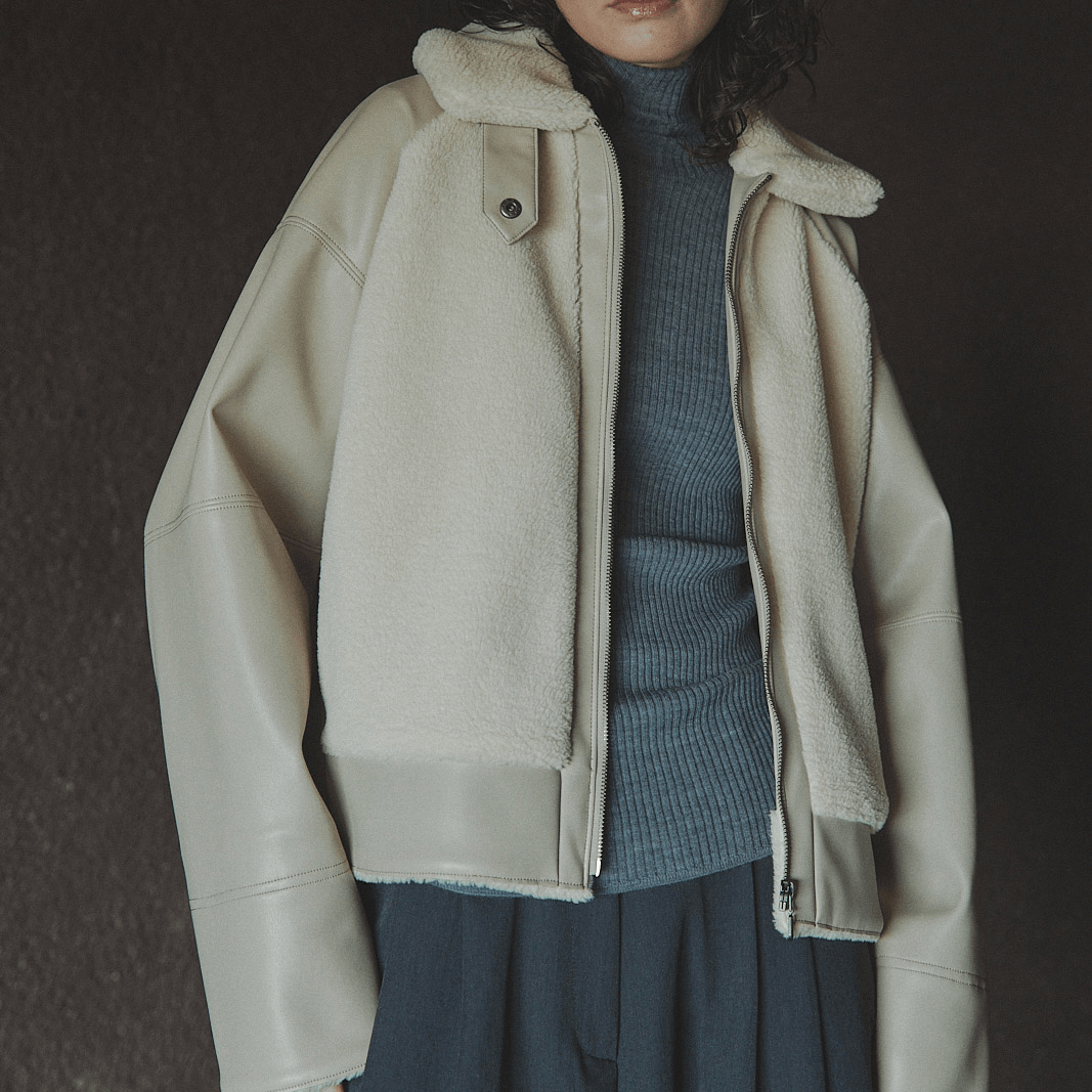 TENTO ボア切替フェイクレザー B-3　ショートブルゾン