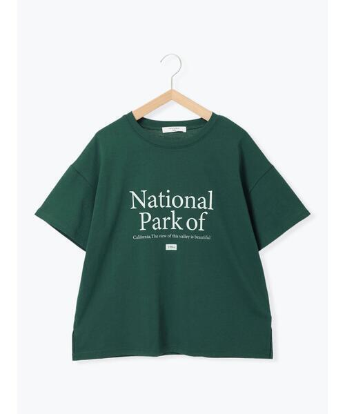Samansa Mos2 blue ロゴTシャツ
