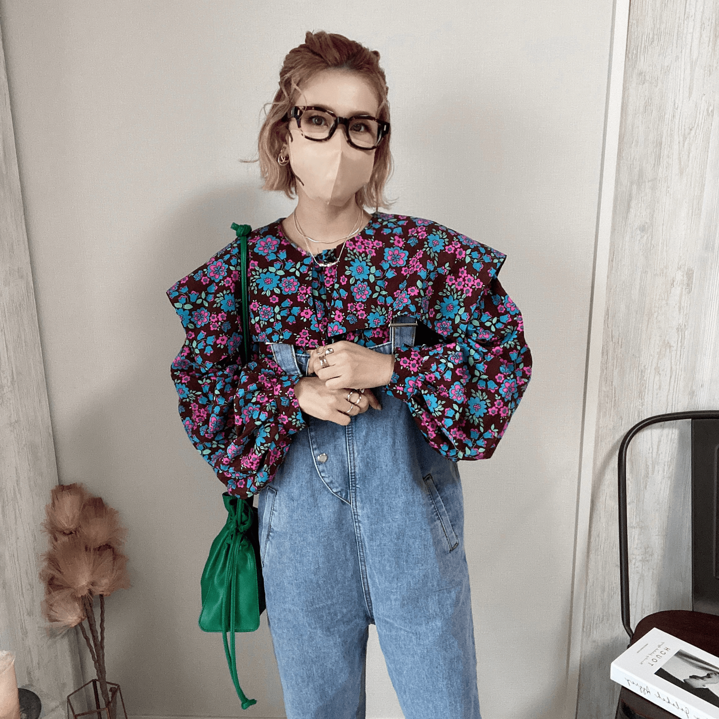 Chich&Sally rétro flower print sailor collar BL