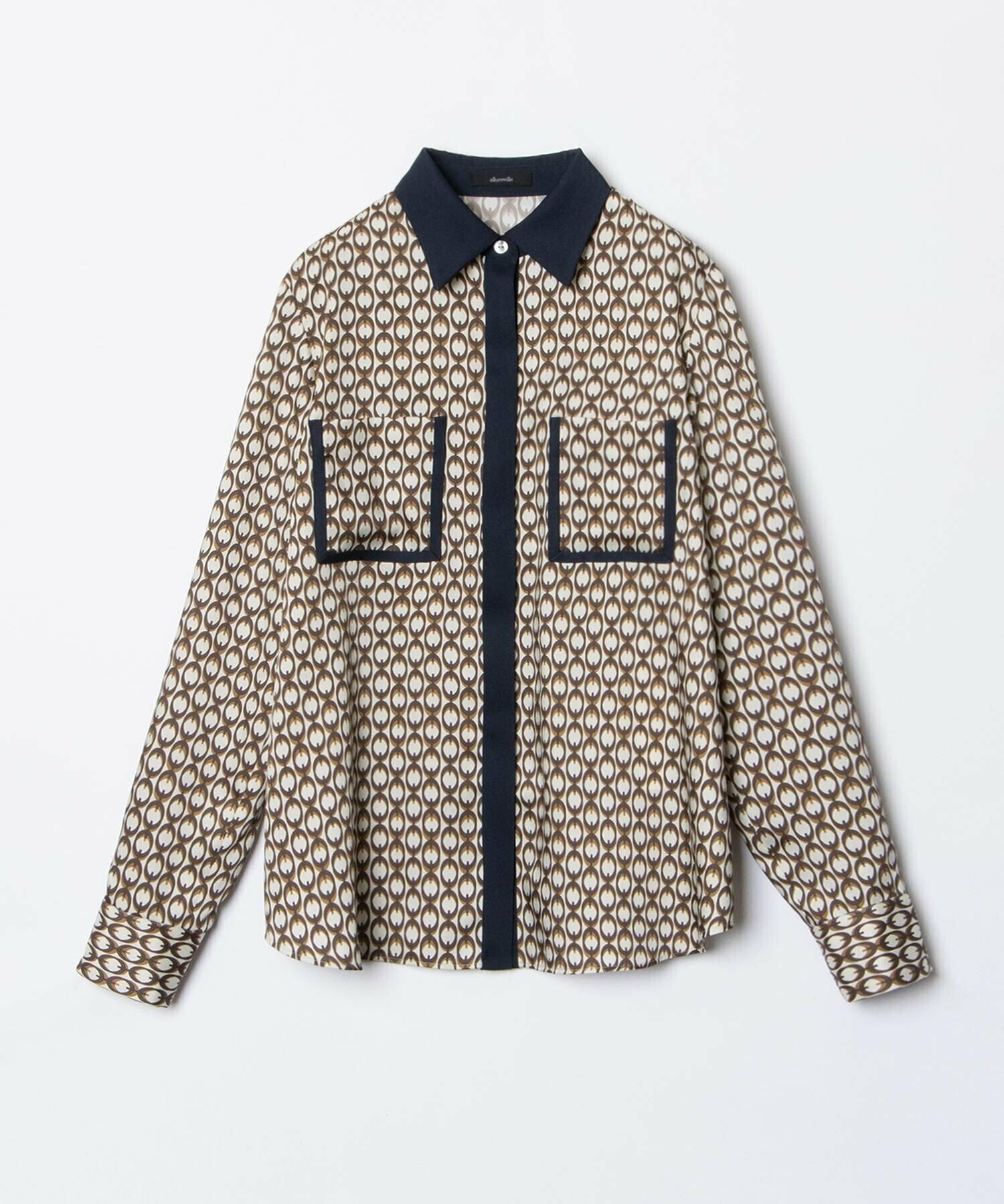 allureville モダンチェーンプリント配色シャツ