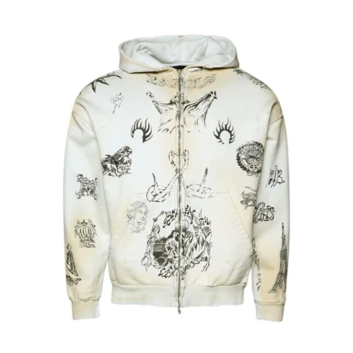 Balenciaga TAT ZIP-UP HOODIE MEDIUM FIT IN OFF WHITE/BLACK