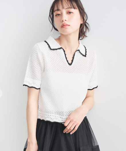 COCODEAL レース編みスキッパーニット